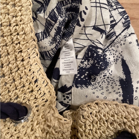 Cynthia Rowley Woven cotton floral lined beach bag backpack braided OS - Picture 4 of 7